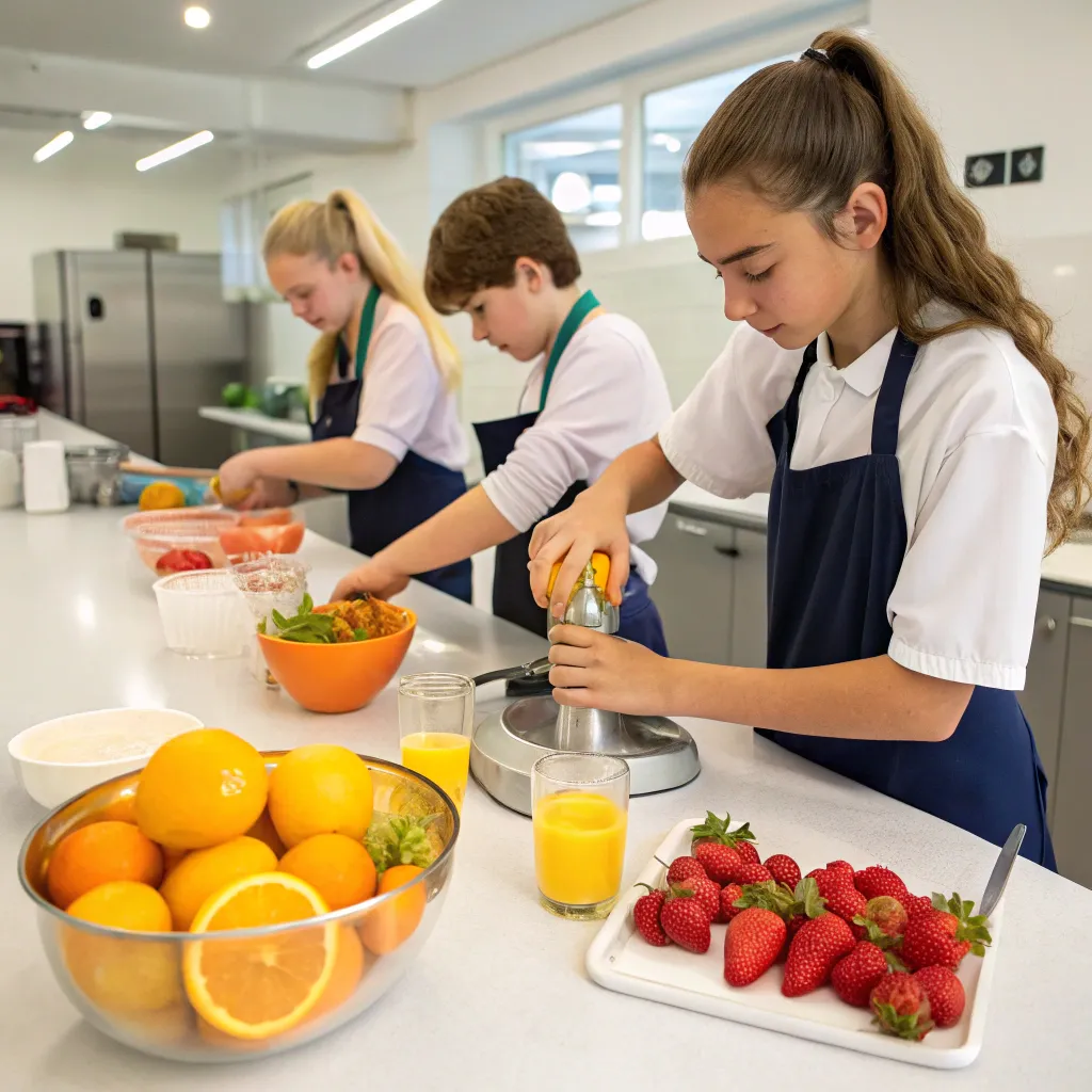 Class preparing fresh juice